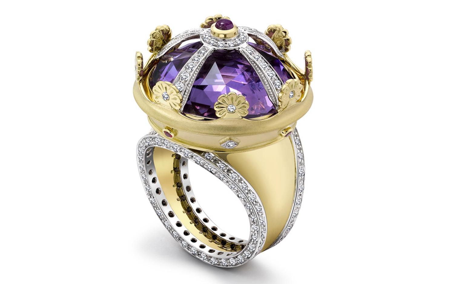 18ct Yellow & White Gold Amethyst, Diamond and Ruby Coronet Ring £16,700