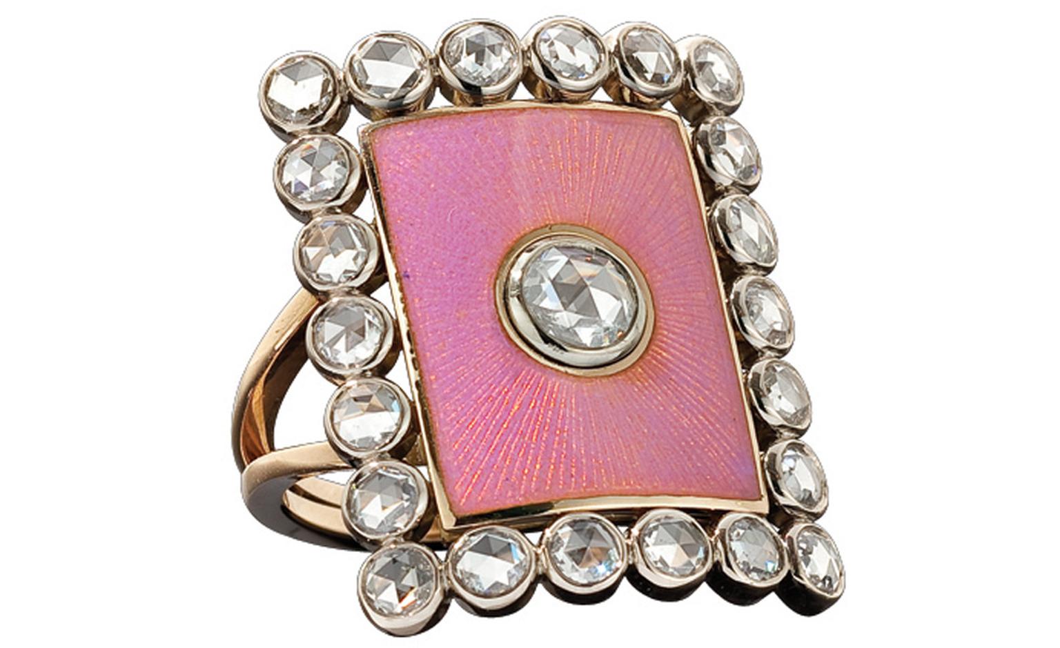 Solange Azagury-Partridge Countess Ring with diamonds and enamel. Made to order and price on request.
