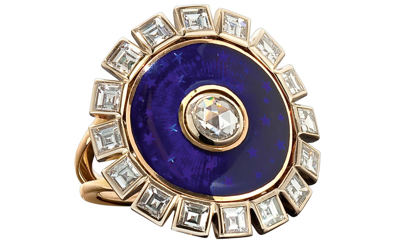 Solange Azagury-Partridge Duchess Ring with diamonds and enamel. Made to order and price on request.