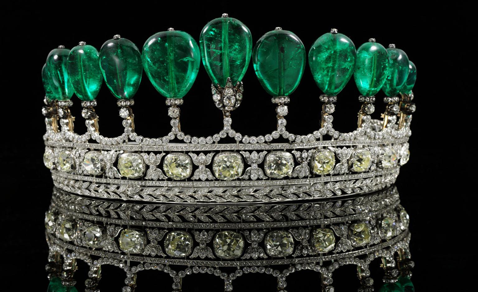Emerald tiara circa 1900 to be auctioned by Sotheby's in Geneva on 17 May, from the collection of Princess Katharina Henckel von Donnersmarck.