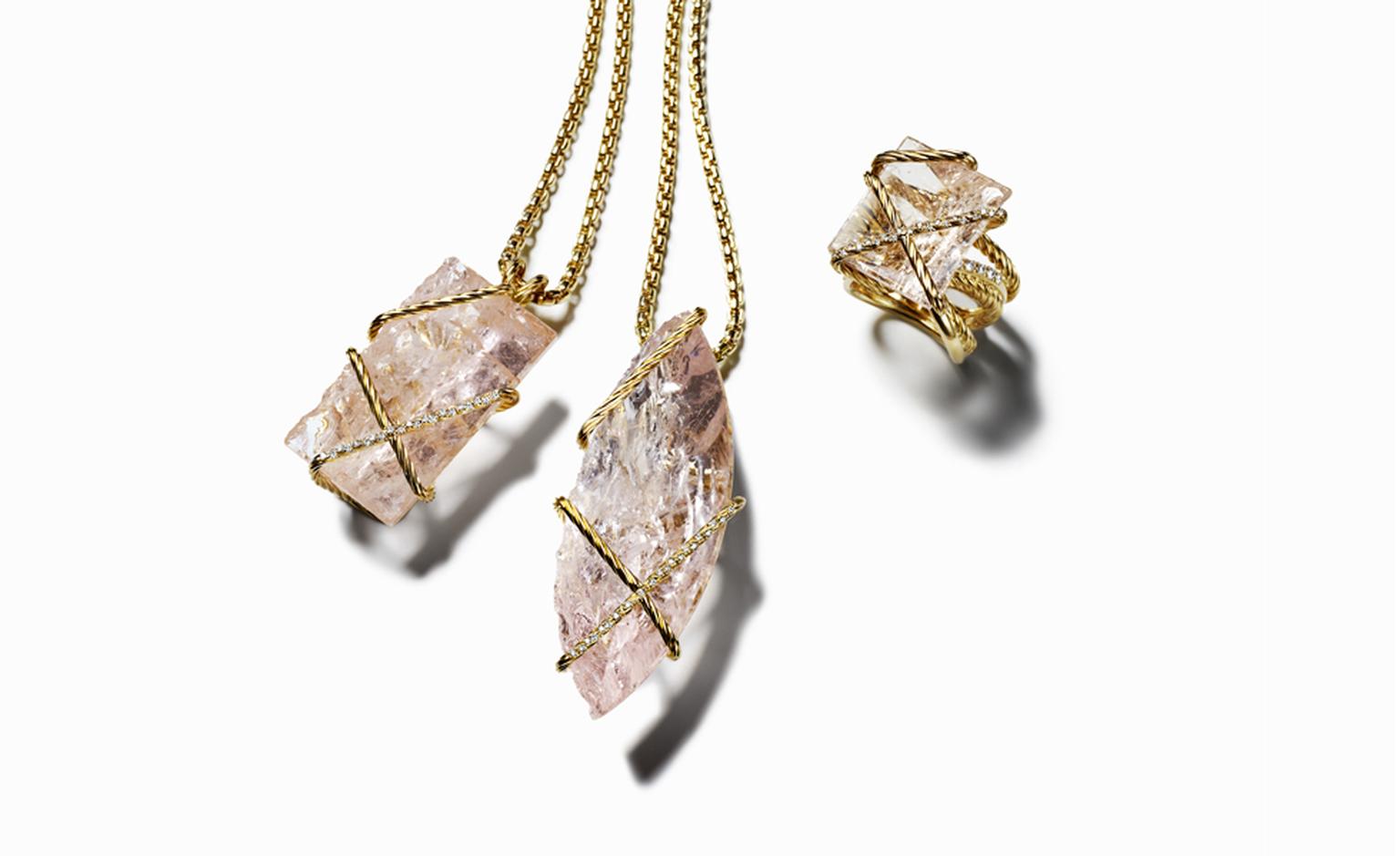 DAVID YURMAN, Morganite Cable Wrap Pendants, POA. Morganite Cable Wrap Ring, $8800