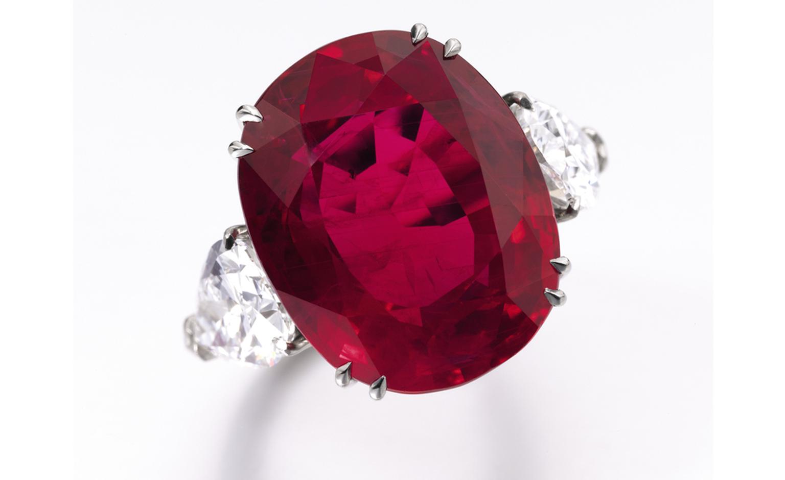 Lot 484. Spectacular ruby and diamond ring. Estimate CHF 1,850,000 - CHF 3,650,000. SOLD FOR CHF 3,778,500