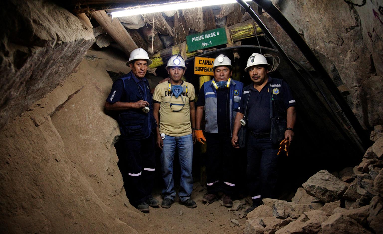 Workers inside the SOTRAMI gold mine in Santa Filomena, in Peru. SOTRAMI is one of the cooperatives working with Fairtrade ensuring a fair deal for small scale gold miners