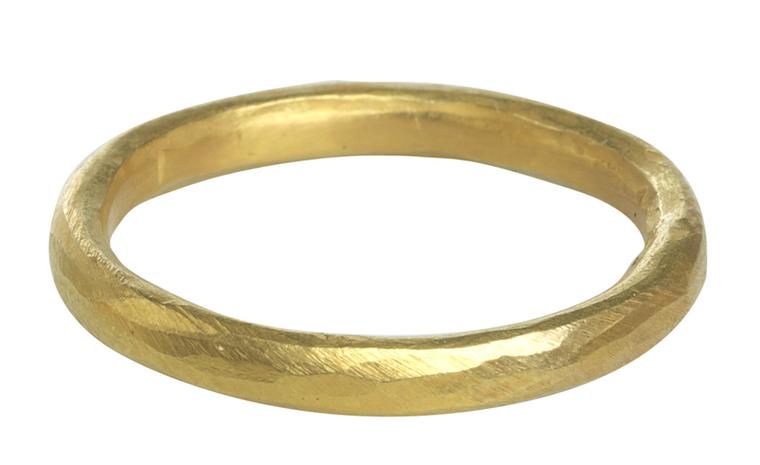 Pippa Small Fairtrade gold band, the rustic hammered finish is very much in line with Pippa's work and reminds us of the human element involved in both the mining and making of jewellery.