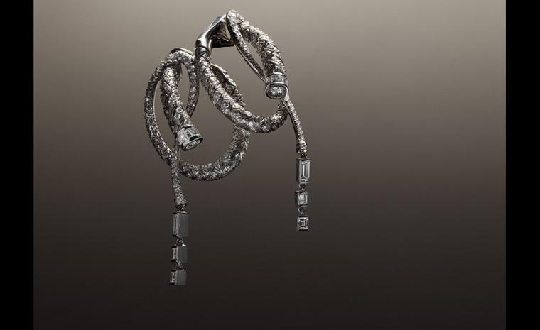 Hermès Fouet earrings in platinum with diamonds.