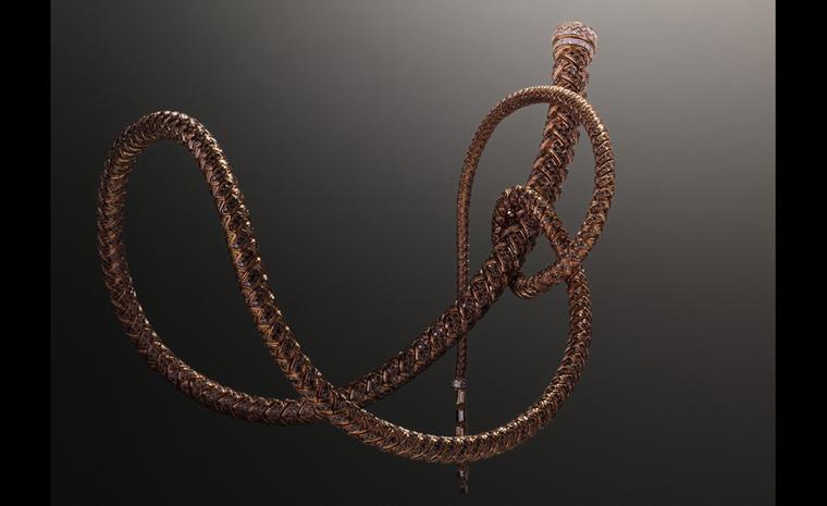 Showstopper: Hermès Fouet necklace in rose with diamonds. The whip is highly articulated and moves with the body.