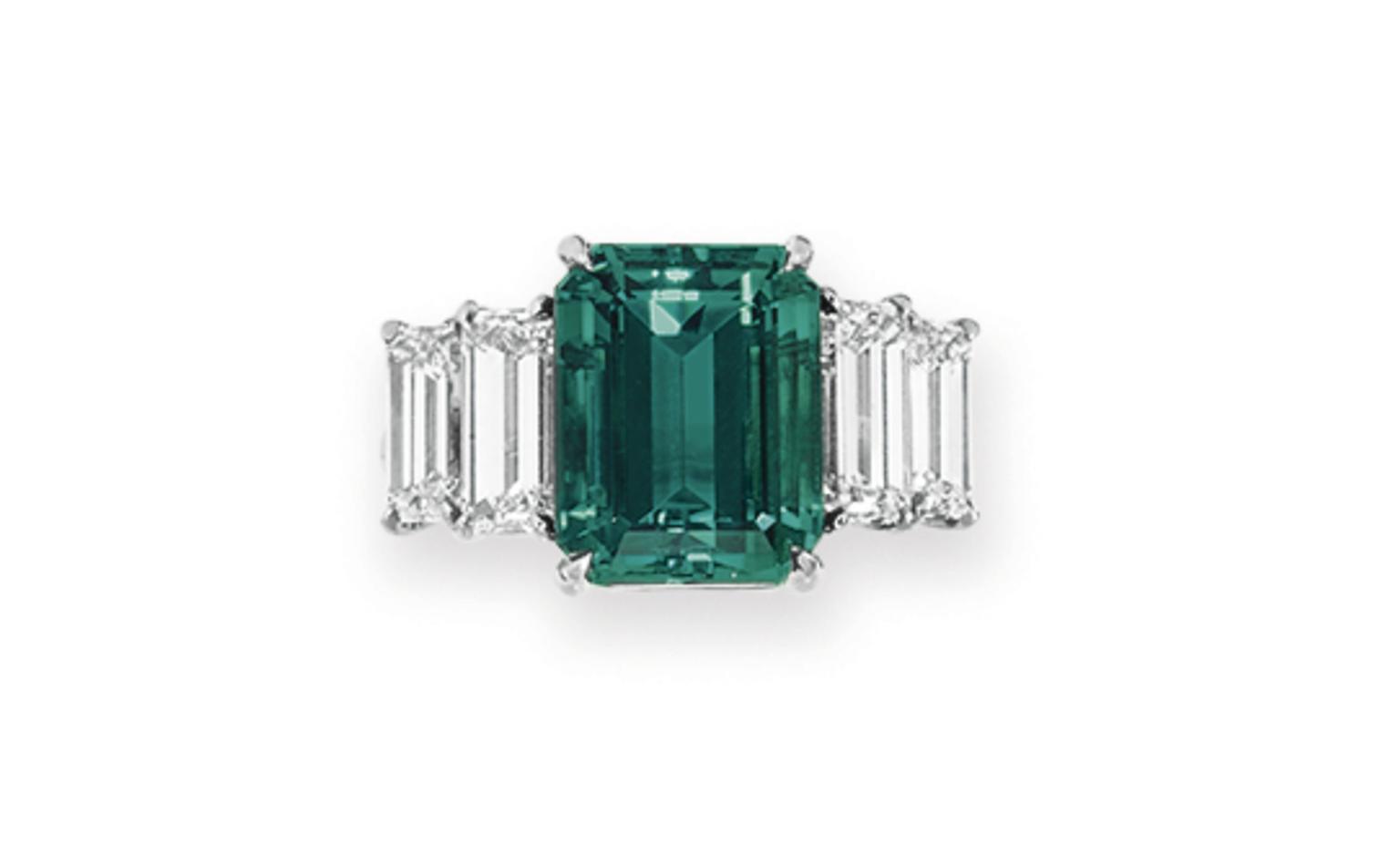 Lot 95. A green tourmaline and diamond ring. Estimate 2,000 - 3,000 U.S. dollars. SOLD FOR $6,250