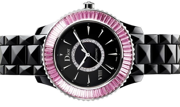Dior VIII 33mm automatic watch set with baguette-cut pink sapphires.