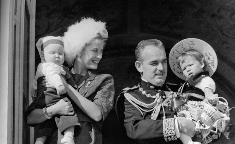 Princess Grace and Prince Rainier with Albert II and Caroline on the balcony. Photo: Prince's Palace Monaco