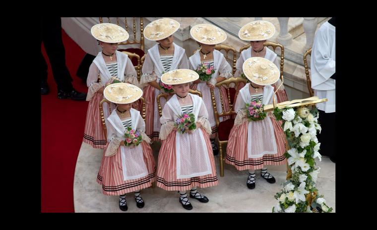 The bridesmaid's in typical Moneguasque outfits at the wedding of Prince Albert II and Princess Charlene. Photo: Prince's Palace Monaco