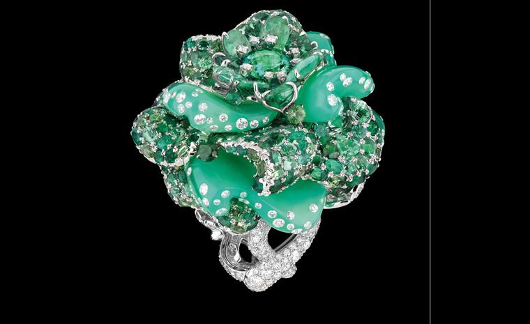 DIOR FINE JEWELLERY LE BAL DES ROSES BAL D'AUTREFOIS RING WHITE GOLD, DIAMONDS, EMERALDS, CHRYSOPRASE, GREEN TOURMALINES, TSAVORITE GARNETS AND PARAIBA TOURMALINES