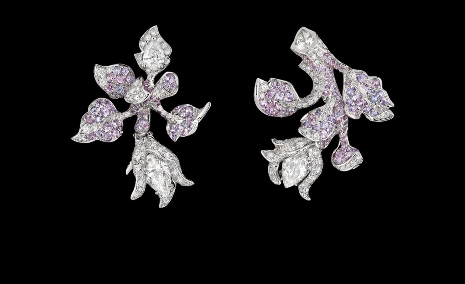 DIOR FINE JEWELLERY LE BAL DES ROSES BAL ROMANTIQUE EARRINGS WHITE GOLD, DIAMONDS AND MAUVE SAPPHIRES