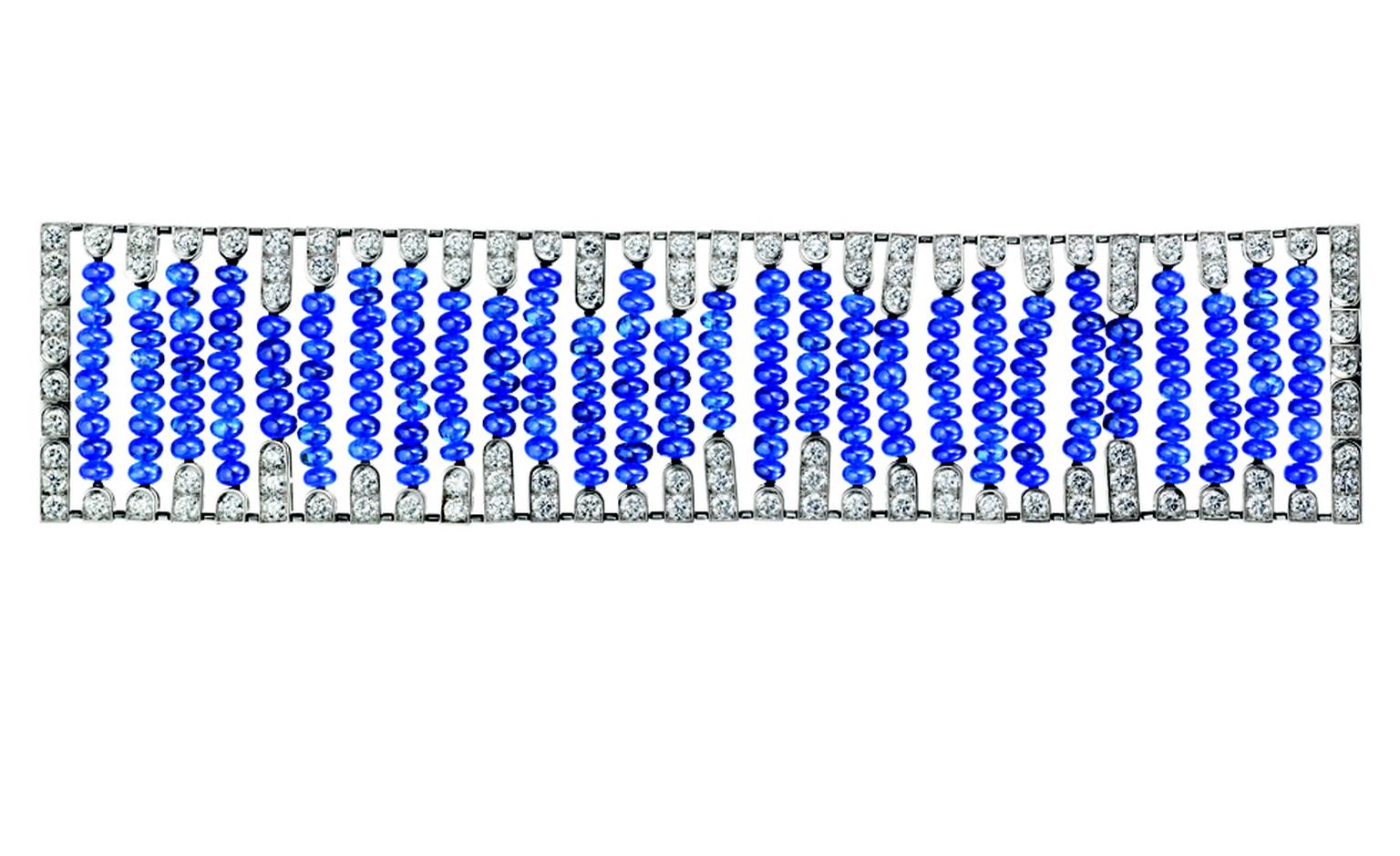 BOUCHERON. Beau Rivage bracelet, set with sapphire beads, paved with diamonds, on white gold. POA