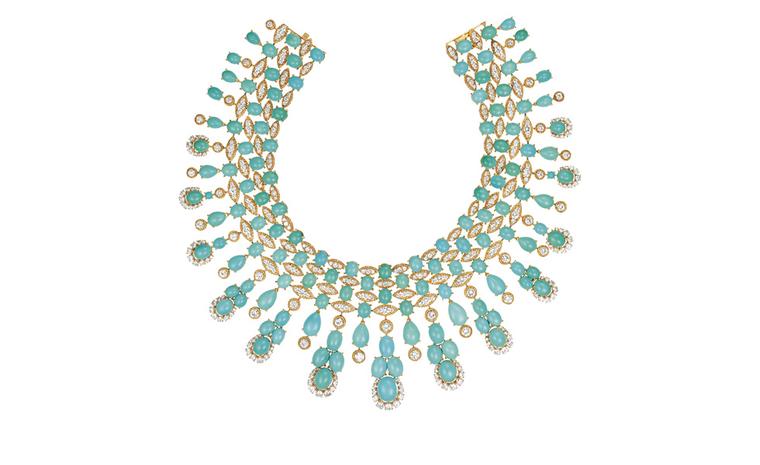 Van Cleef & Arpels Panka necklace. Gold, diamonds & turquoise, 1974. Worn by Eva Mendes.