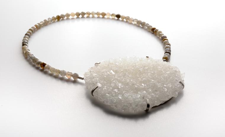 Angela O Keefe. Fading  Light necklace in silver, salt crystal and labradorite.