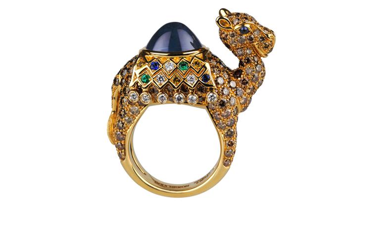 BOUCHERON. Jamal ring. Madagascar sapphire, yellow and blue sapphires and emeralds. Price from £35,200.