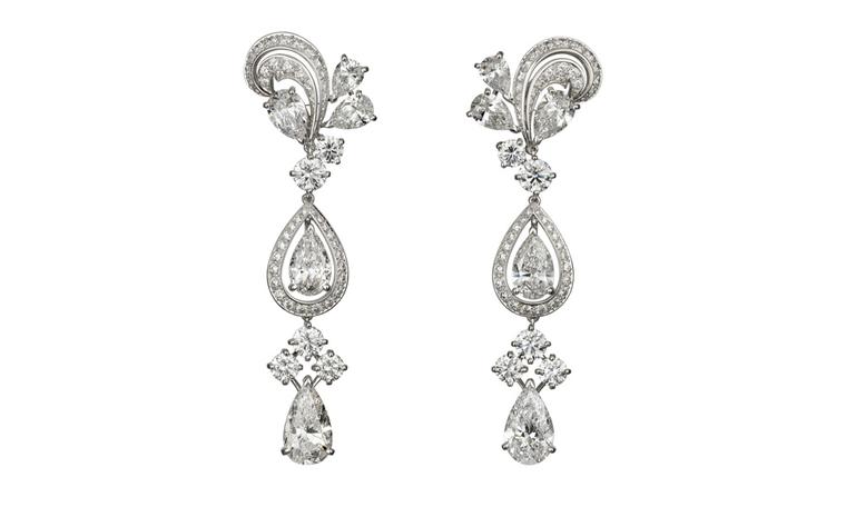 Cartier platinum and diamond pendant earrings as worn by Madonna at Venice Film Festival 2011