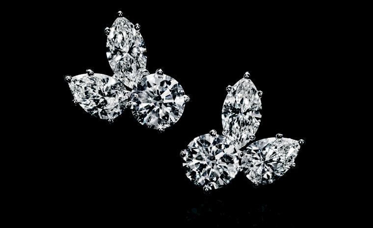 HARRY WINSTON. Diamond Three Stone Cluster Earrings, set in Platinum. POA