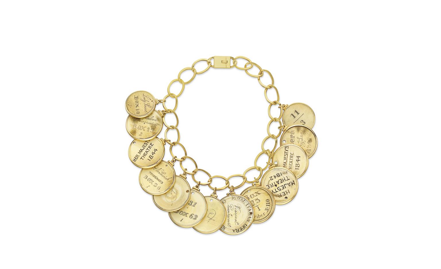A Gold Necklace with ivory opera passes, circa 18th and 19th centuries. Fashioned from ivory theatre tokens, this one-of-a-kind necklace was owned by the Hollywood costume designer Edith Head Estimate: $1,500 – 2,000