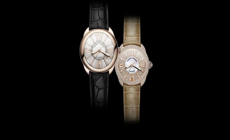 Backes & Strauss. Left: The Regent Classic 4047, The Jewel in the Crown is the only diamond on the Classic, black alligator skin strap. Price from £15,860.00. Right: The Regent Diamond Dial 3643 with  diamonds and mother of pearl. Price from £30...